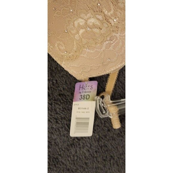 Hers By Herman Womens Peach Lace Adjustable Strap Padded Push Up Bra Size 38 D - Picture 6 of 8